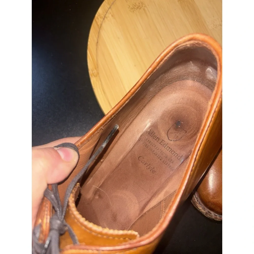 Allen Edmonds Shoes Mens Size 11.5 B Carlyle Oxford Brown Tan Plain Toe Dress